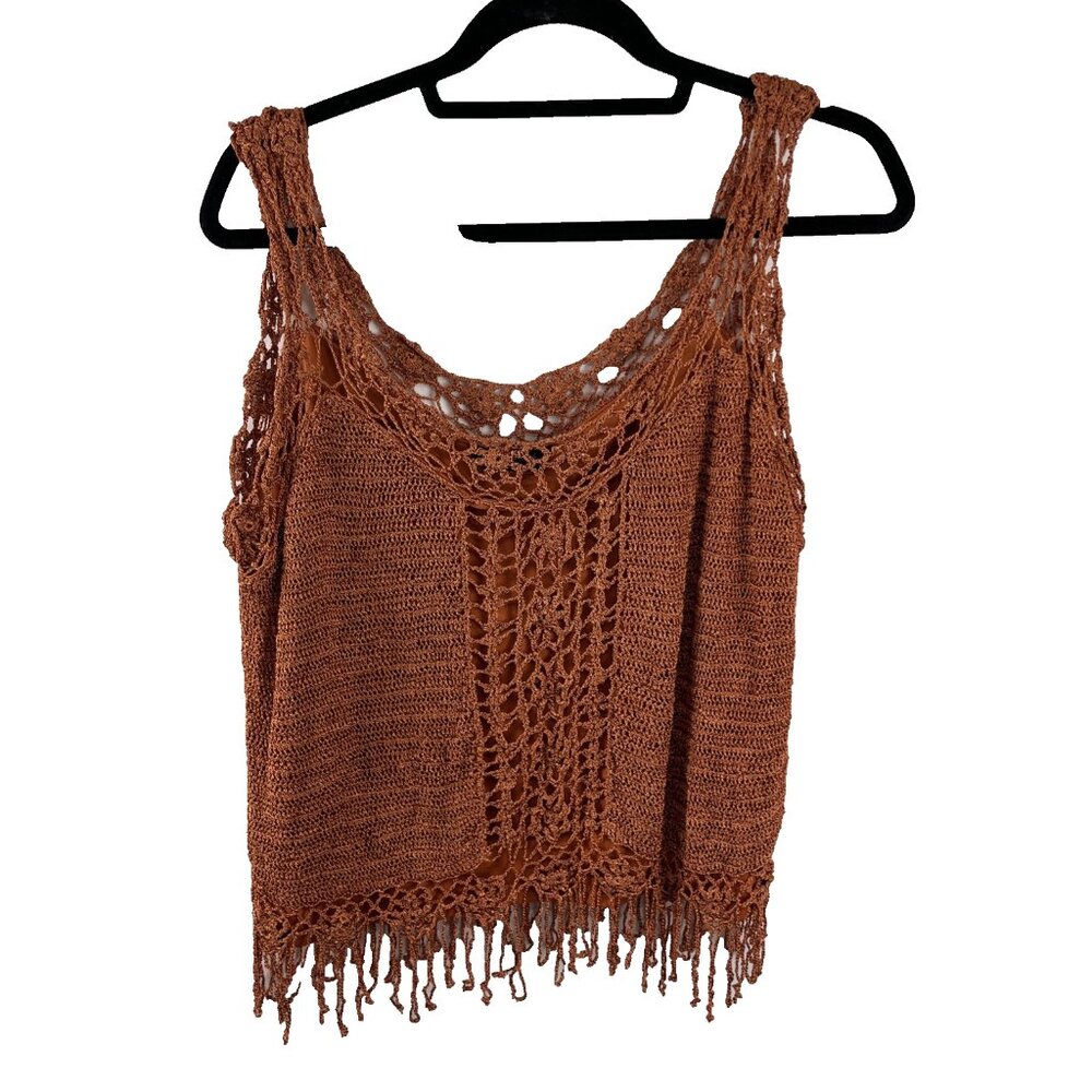 La Copane Paris Burnt Orange Crochet Cropped Boho Top Women's Size M